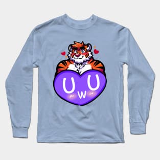 Blushing UwU Furry Anthro Tiger Heart Long Sleeve T-Shirt